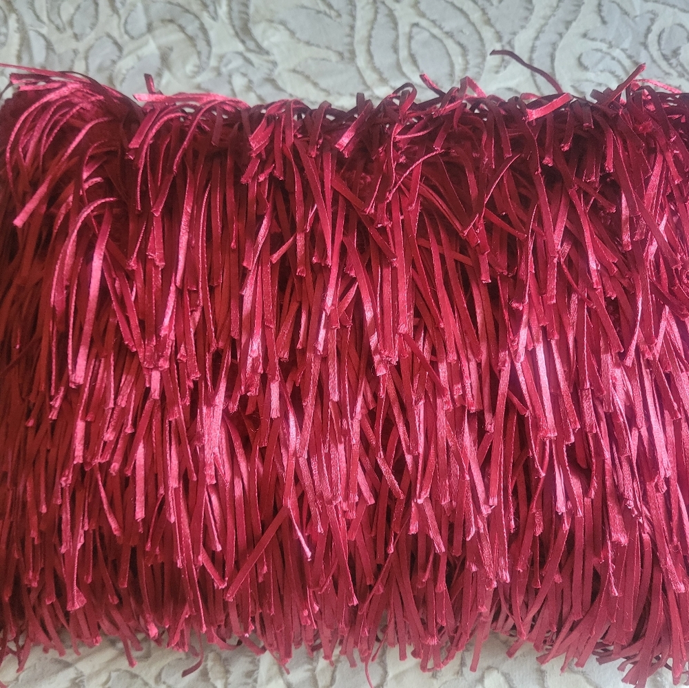 Set of (2) deep red shag throw pillows